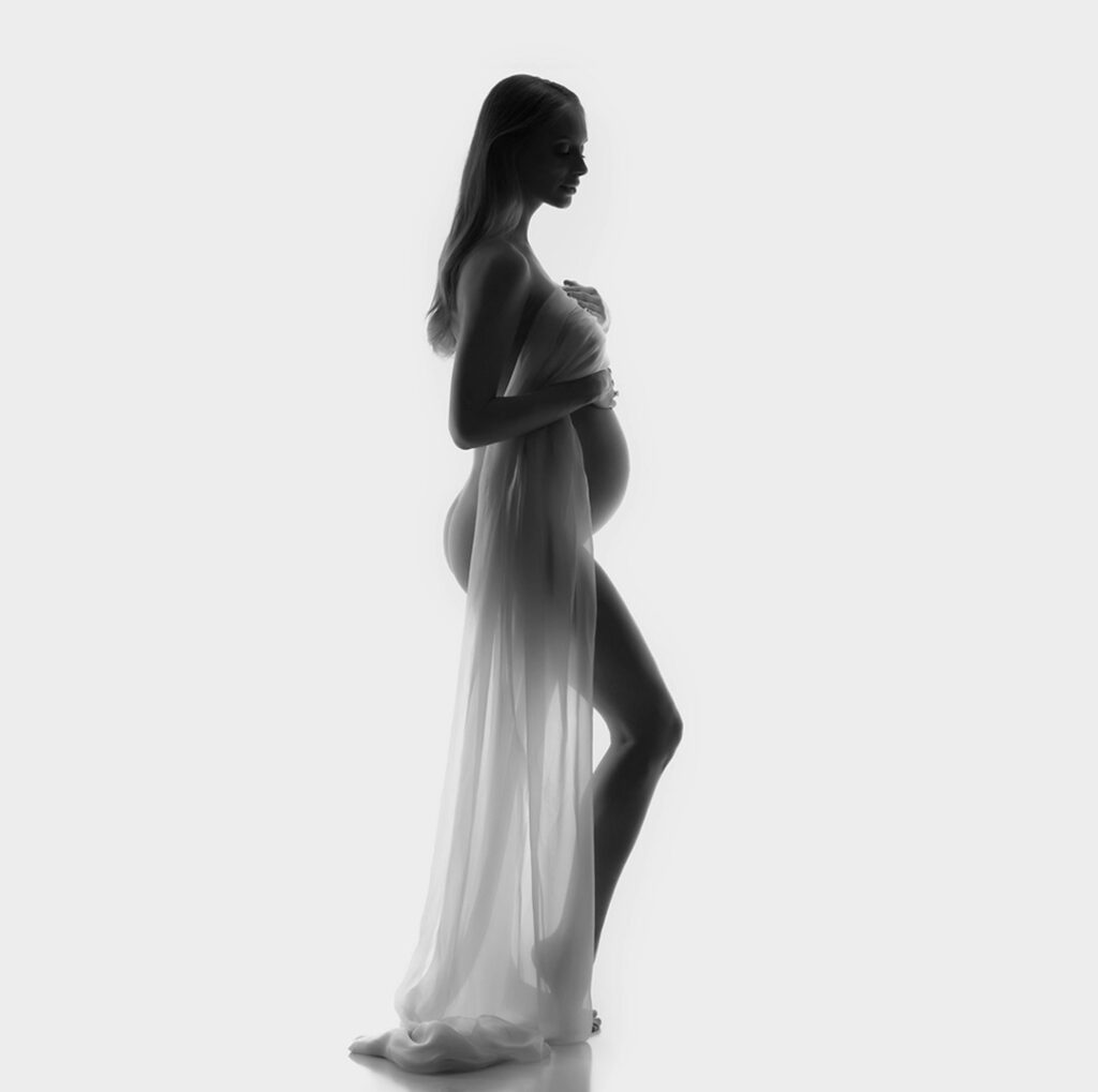 Gorgeous pregnant polish American woman italian silk fine art implied nude photo Chicago Studio Photography